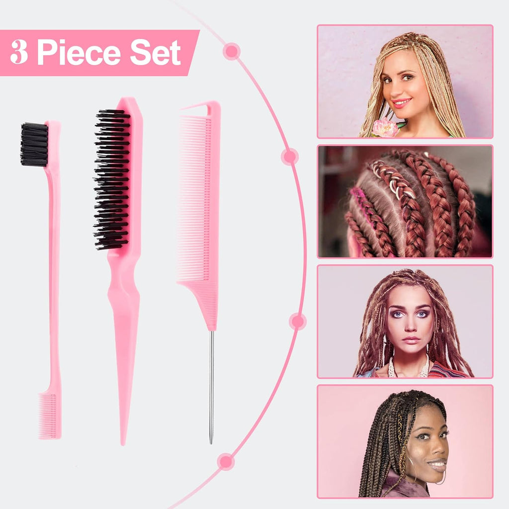 3Pcs Slick Back Hair Brush | Rat Tail Comb, Edge | Bristle Brush, Sleek Ponytail/Bun Smoothing Baby Hair & Flyaways