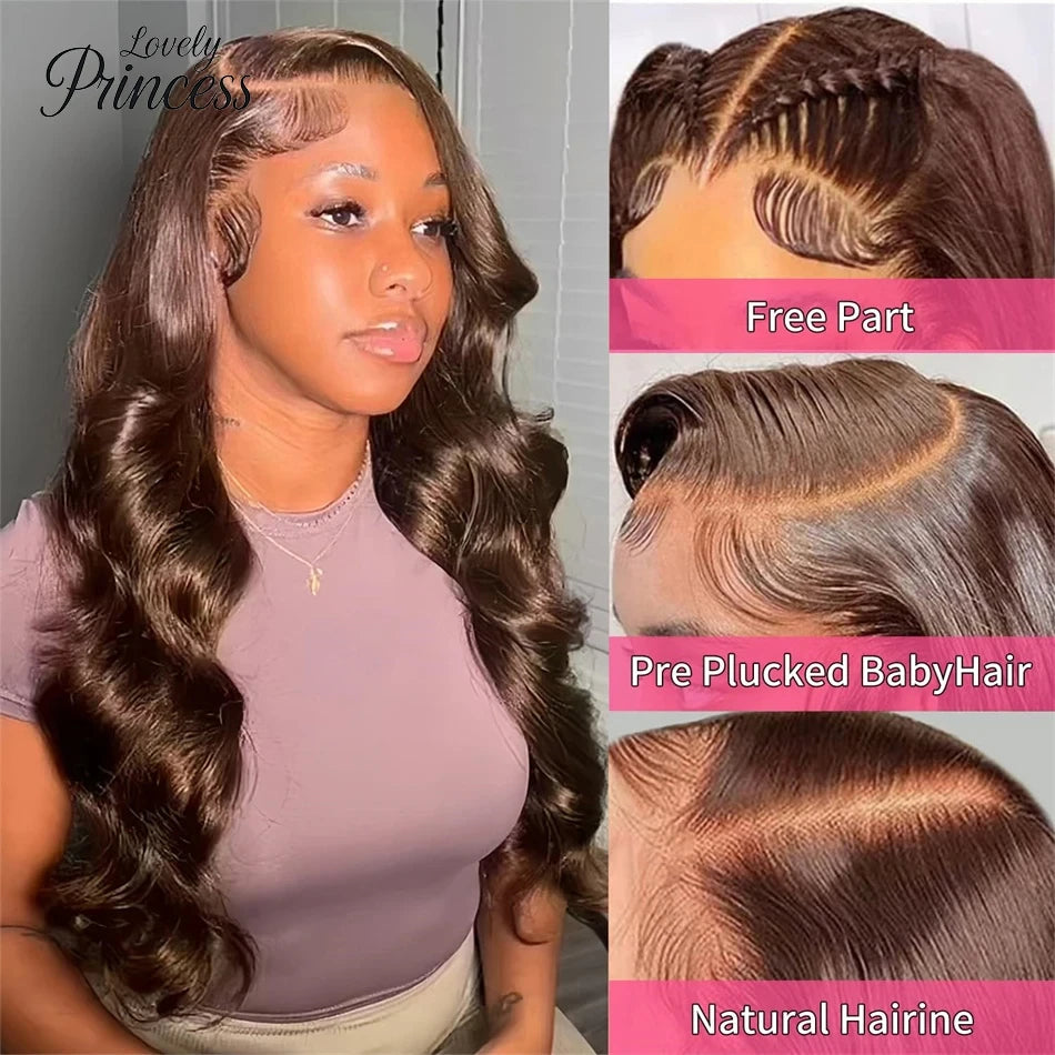 Long Chocolate Brown Body Wave Lace Wig