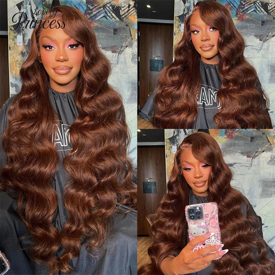 Long Chocolate Brown Body Wave Lace Wig