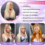 Honey Blonde Straight Human Hair Lace Wig