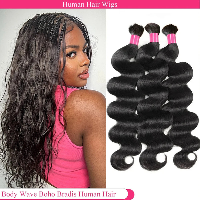 Body Wave Human Hair Bulk Braiding Extensions, Black