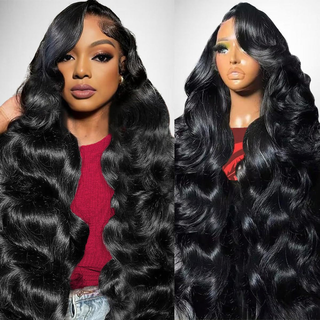 Body Wave Human Hair Wig 30 Inch 13X6 HD Lace Front Wigs Human Hair Pre Plucked Pre Bleached Frontal Wigs Black Glueless Wigs Human Hair for Women 210% Density