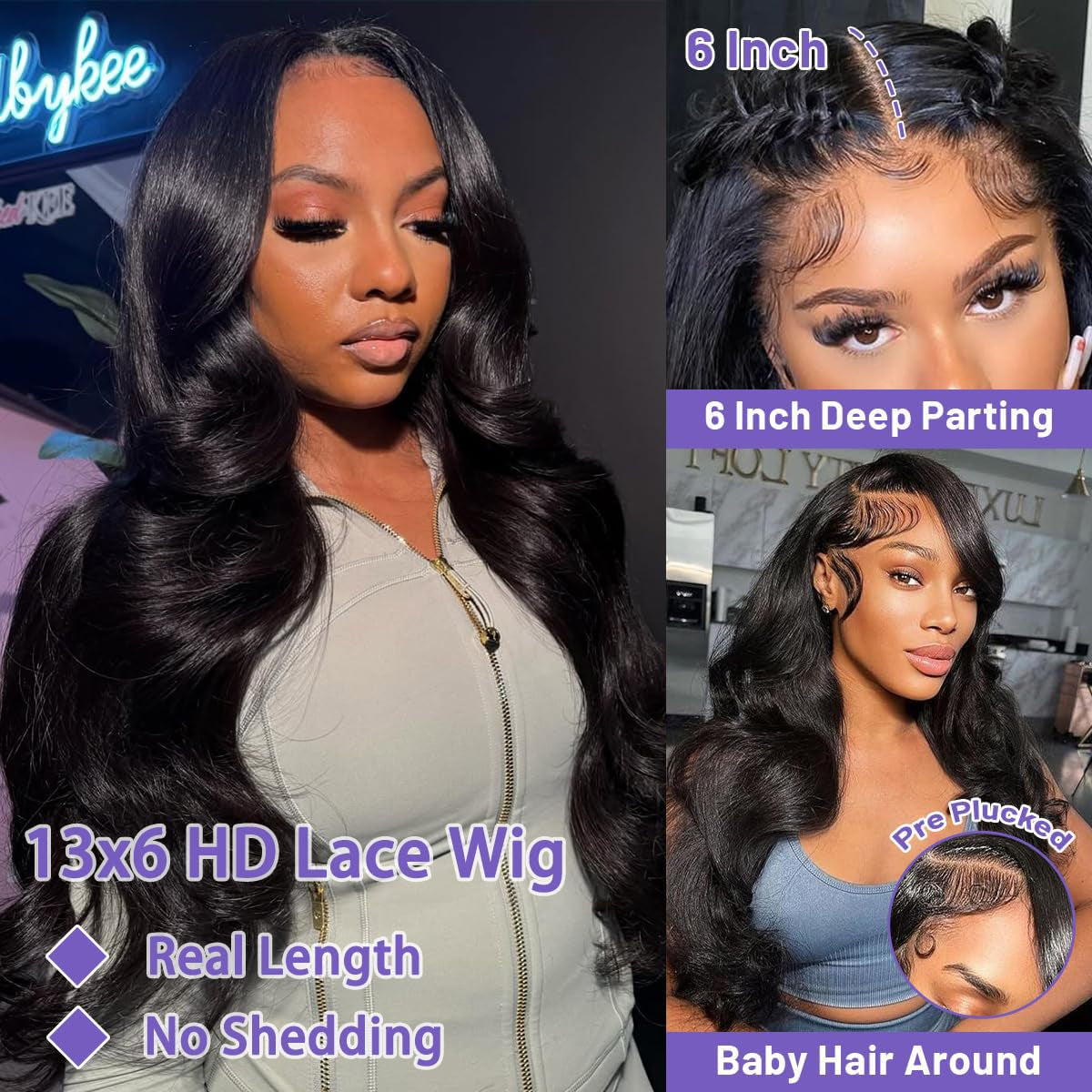 Body Wave Human Hair Wig 30 Inch 13X6 HD Lace Front Wigs Human Hair Pre Plucked Pre Bleached Frontal Wigs Black Glueless Wigs Human Hair for Women 210% Density