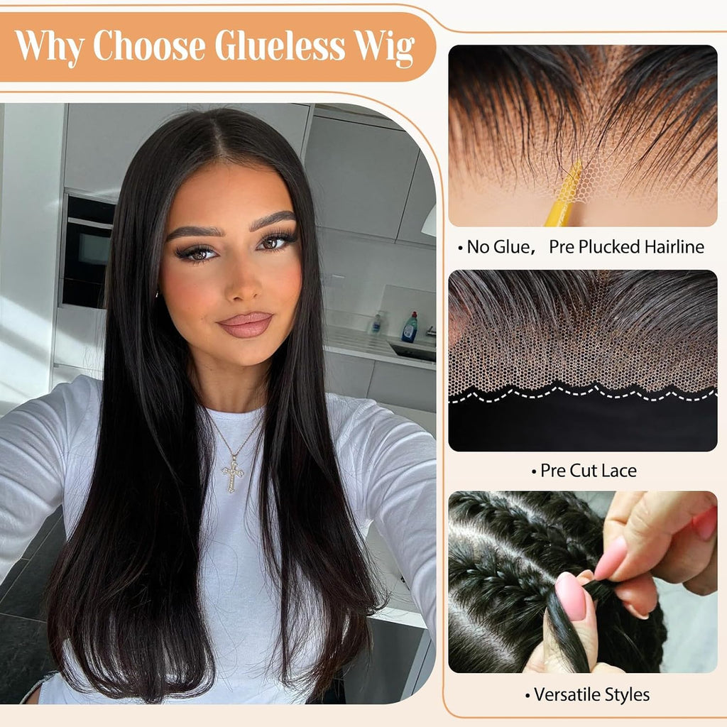 Wear and Go Glueless Straight Human Hair 6X4 Lace Front Wig 24 Inch