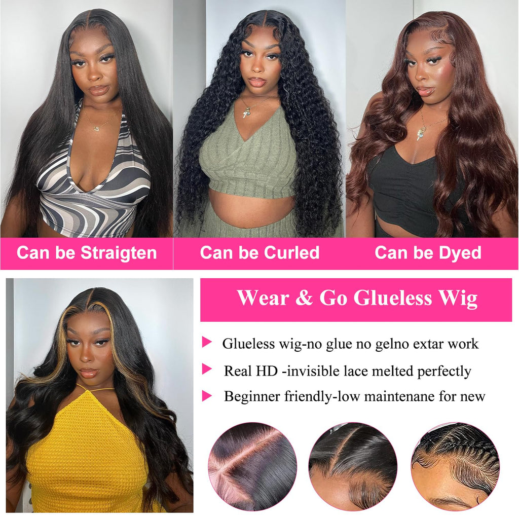 28 Inch Wear and Go Glueless Wigs Human Hair Pre Plukced Pre Cut 5X5 Hd Lace Closure Wigs Human Hair for Women 180% Density Ready to Wear Glueless Body Wave Lace Front Wigs No Glue Wigs