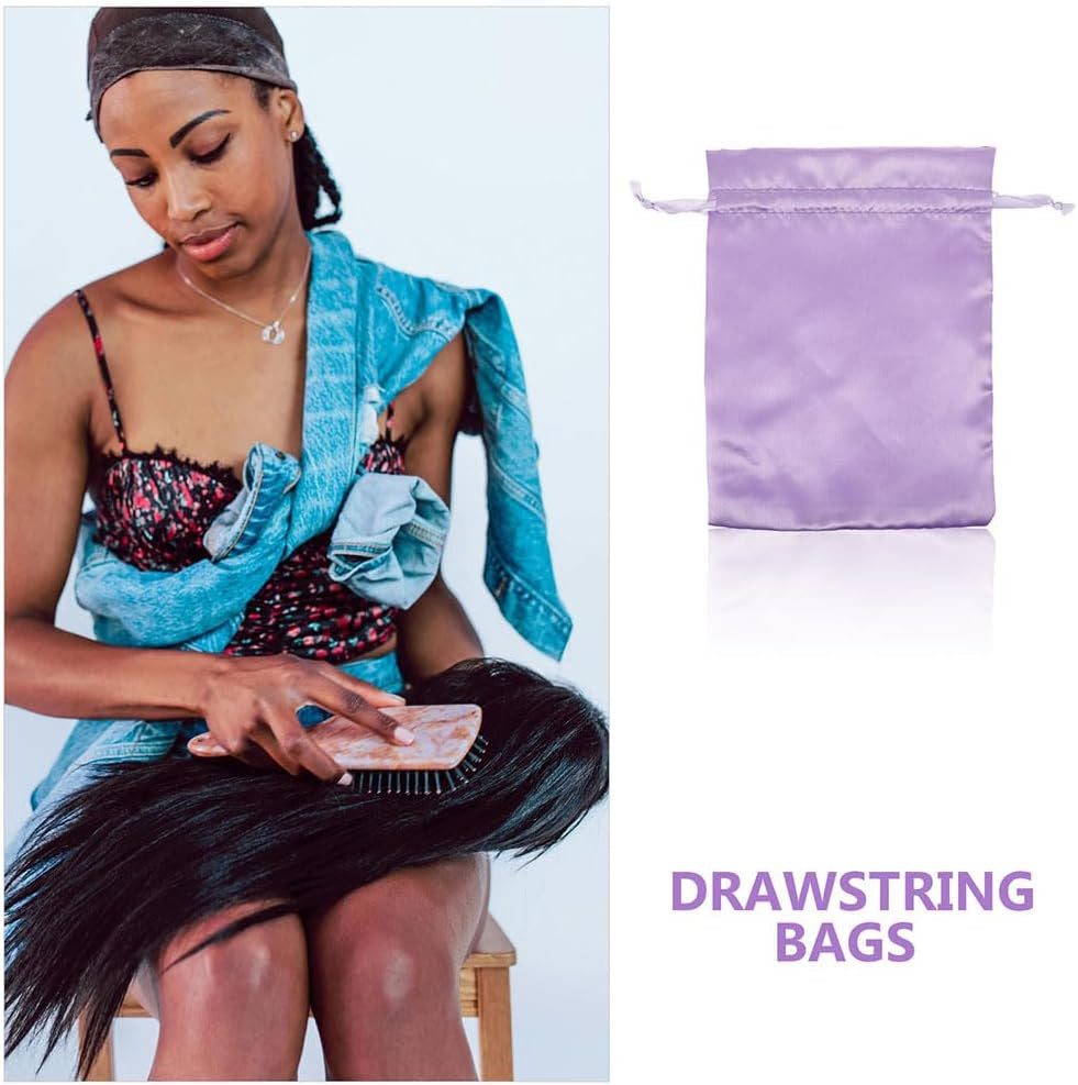 12Pcs Satin Wig Bags with Drawstring Satin Travel Bags for Wigs Hair Extensions and Hair Tools Storage Silk Pouches for Home Salon Travel Packing
