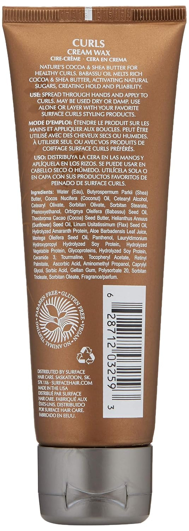 Surface Hair - Curls Cream Wax, Define and Add Shine and Texture to Curly Hair, with Cocoa and Shea Butter, 4 Fl. Oz.