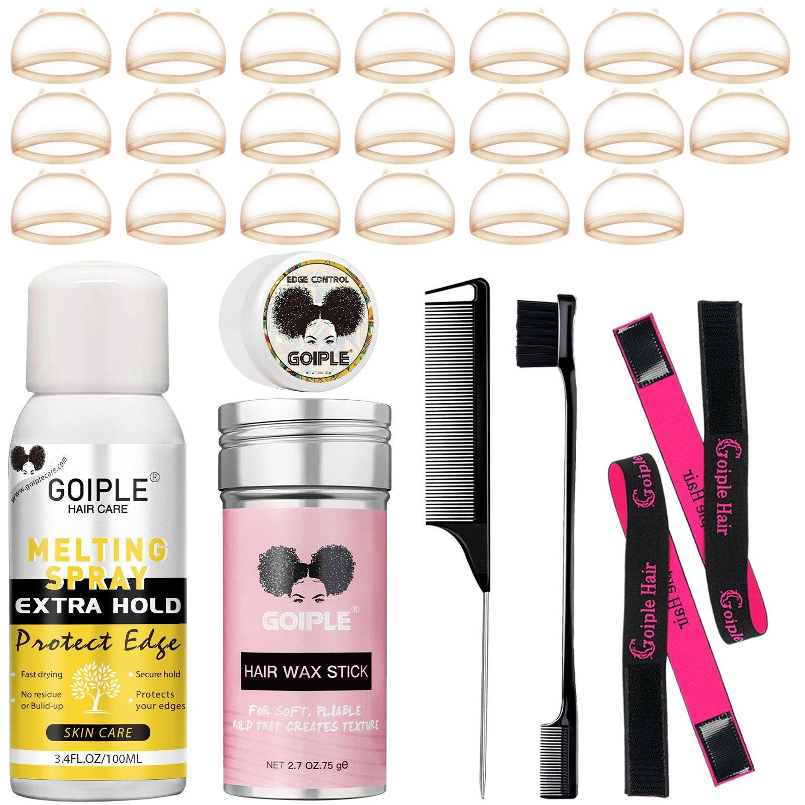 Lace Wig Install Kit with Melting Spray Lace Glue Remover Edge Control Wig Caps & Styling Tools for Beginners & Salon Use