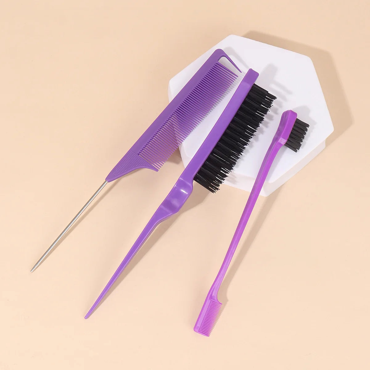 3 PCS Comb Set Edge Brush Bristle Hair Brush Rat Tail Comb, Hair Brush, Curly Hair Brush