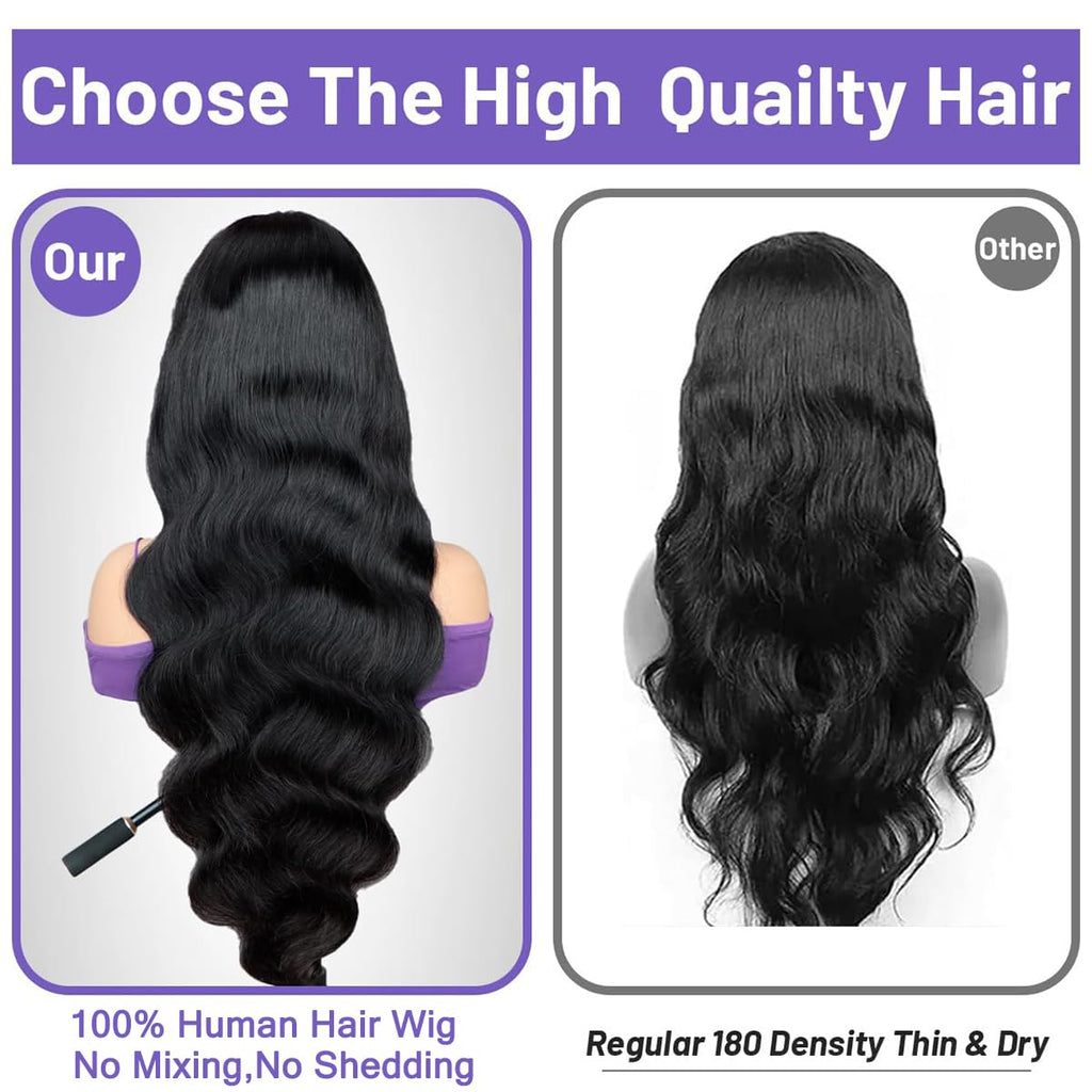 Body Wave Human Hair Wig 30 Inch 13X6 HD Lace Front Wigs Human Hair Pre Plucked Pre Bleached Frontal Wigs Black Glueless Wigs Human Hair for Women 210% Density
