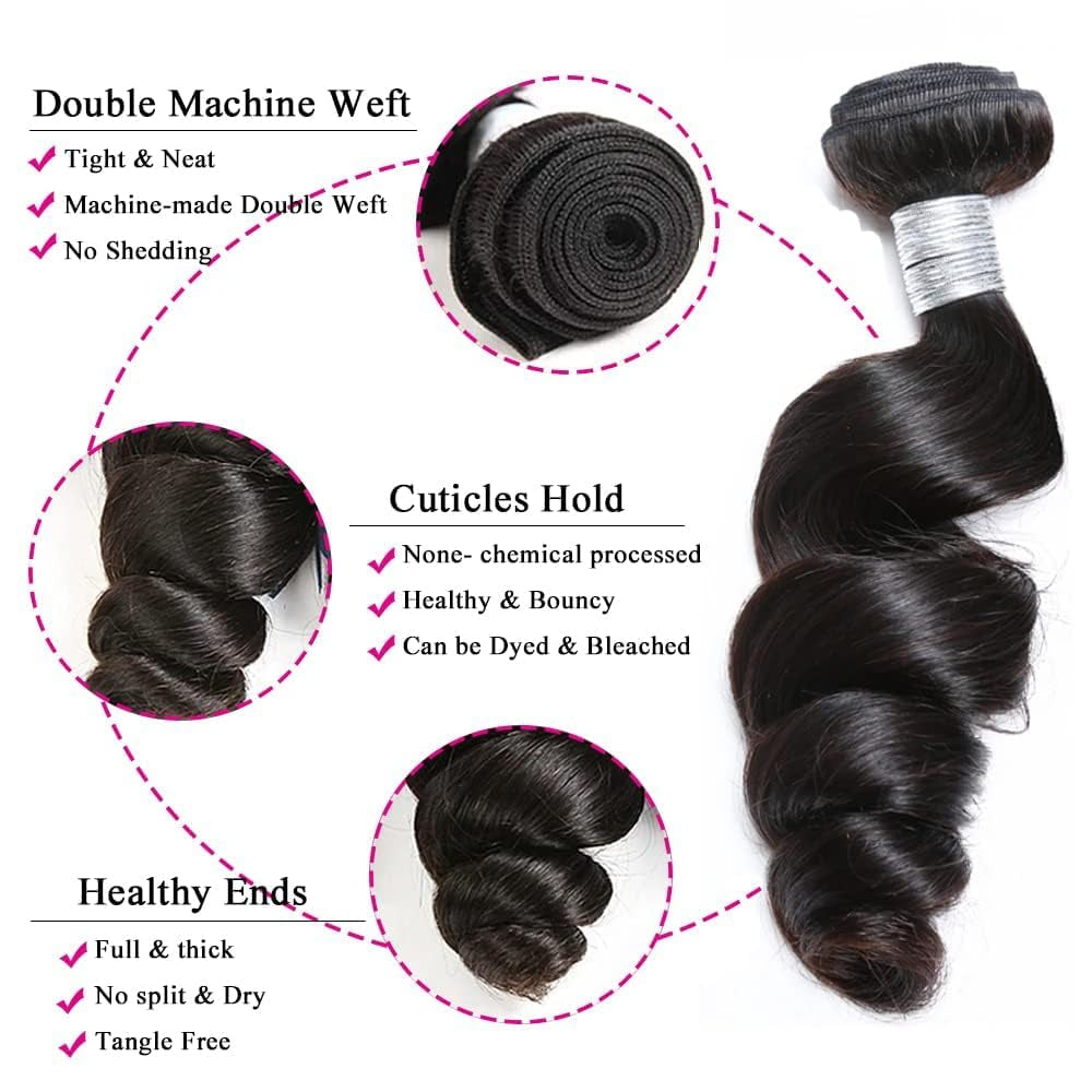 Loose Wave Bundles (26 28 30In) Human Hair Bundles Loose Deep Wave 3 Bundles 10A Grade Brazilian Hair Bundles 100% Unprocessed Bundles Long Loose Weave Human Hair Bundles Human Hair