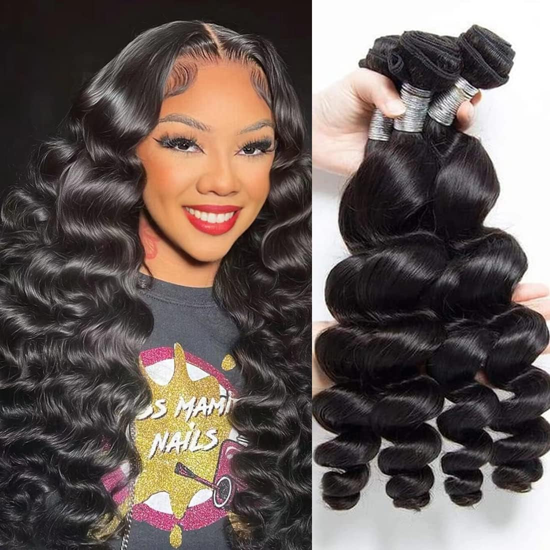 Loose Wave Bundles (26 28 30In) Human Hair Bundles Loose Deep Wave 3 Bundles 10A Grade Brazilian Hair Bundles 100% Unprocessed Bundles Long Loose Weave Human Hair Bundles Human Hair