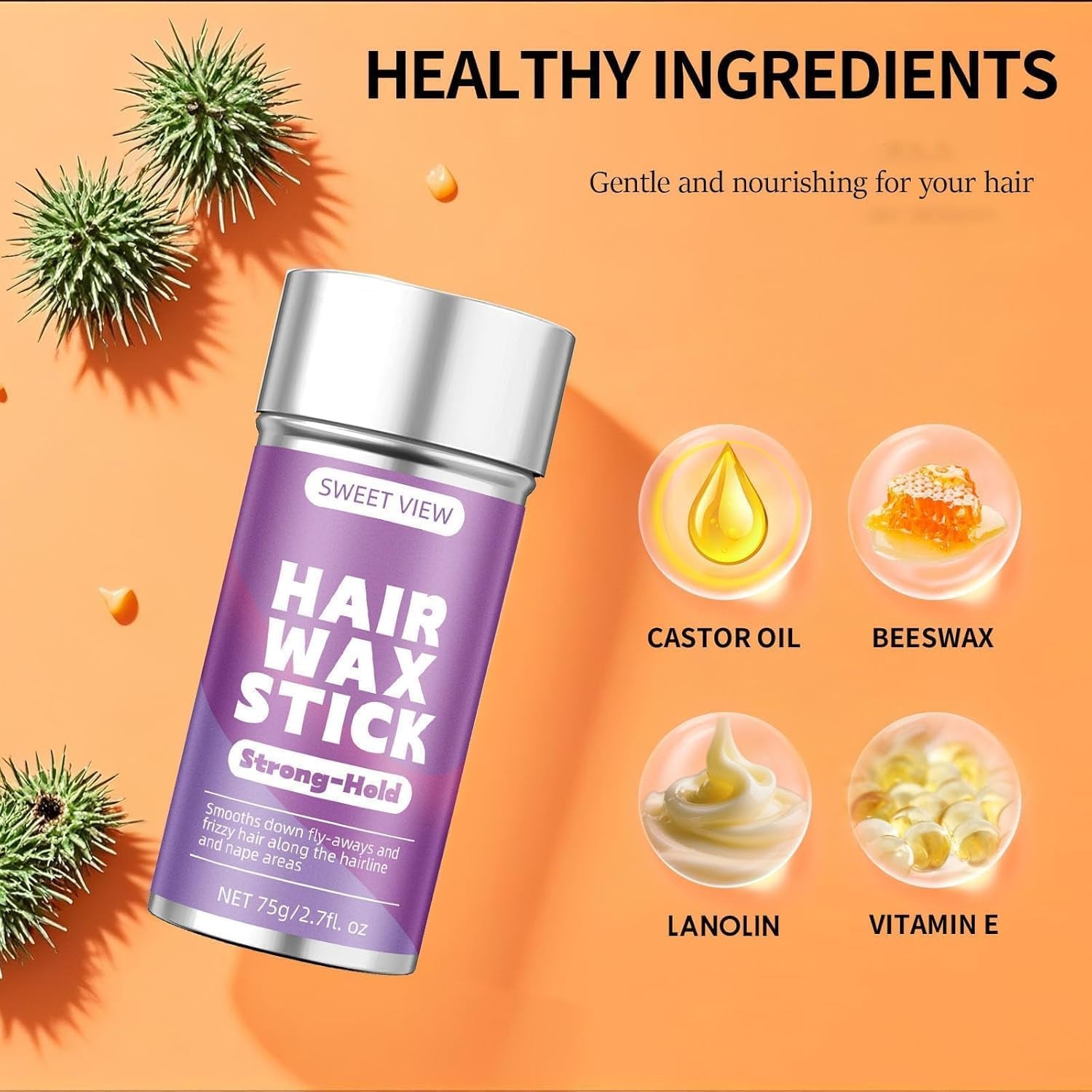 Hair Wax Stick & Boar Bristle Slick Back Brush | Tames Flyaways, Frizz, Sleek Ponytails, Buns, Styling Accessories for Girls, Women