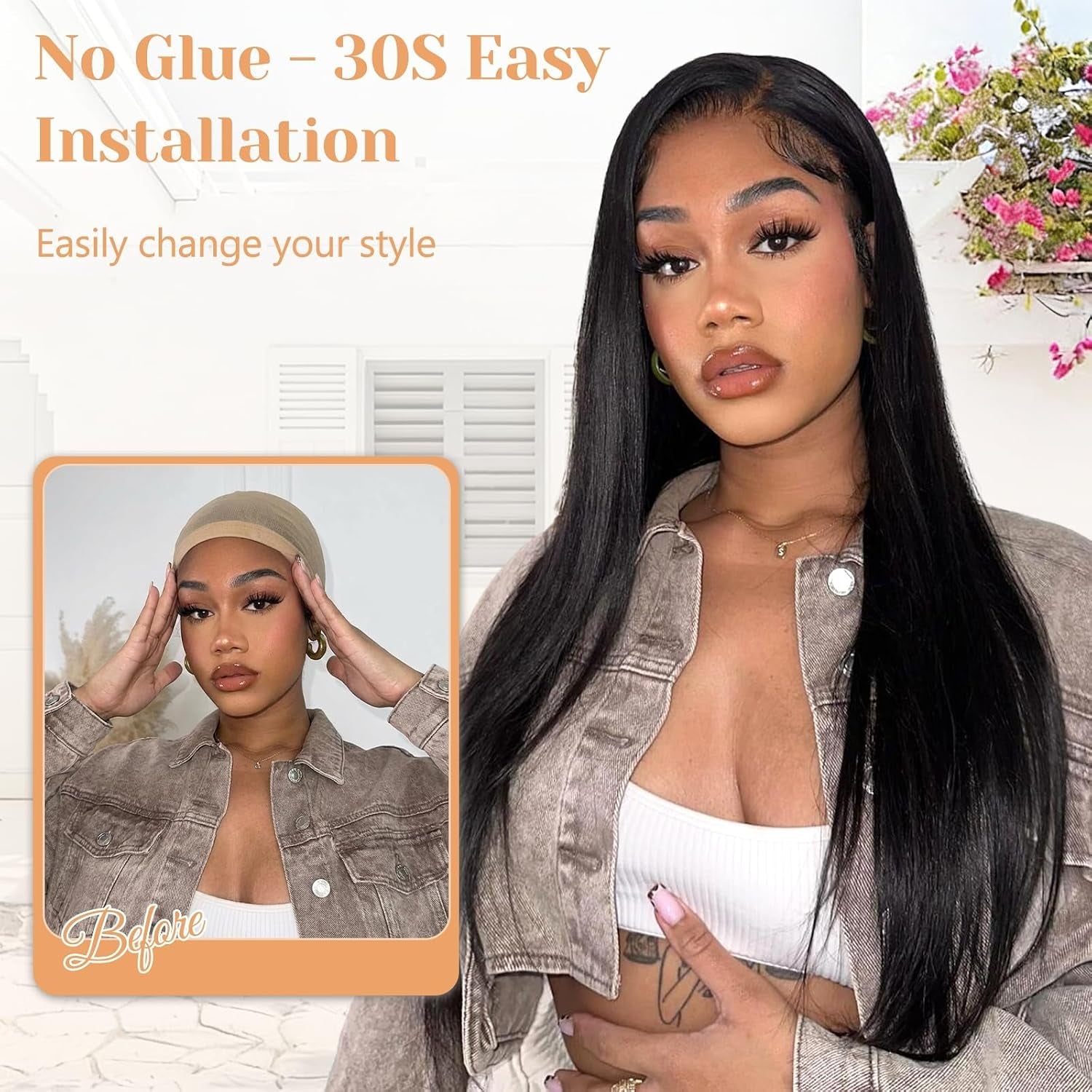 Wear and Go Glueless Straight Human Hair 6X4 Lace Front Wig 24 Inch