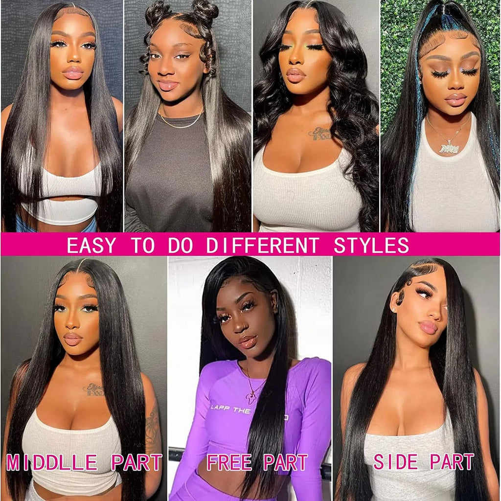 Black Straight Lace Front Wigs Clueless Human Hair Wigs Long Straight Wigs for Black Women(26 Inch)