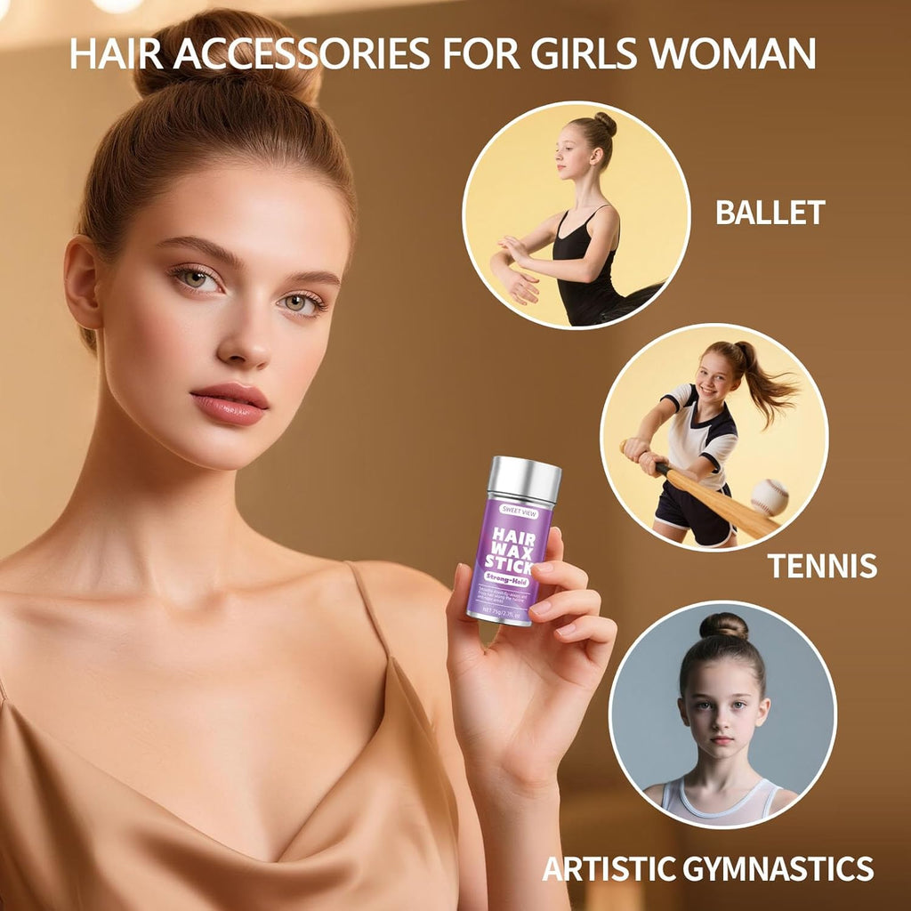 3PCS Hair Wax Stick | Slick Back Hair Pomade/Balm/Gel for Tame Flyaways, Frizz, Sleek Ponytails, Buns, Styling Accessory for Women, Teen Girls