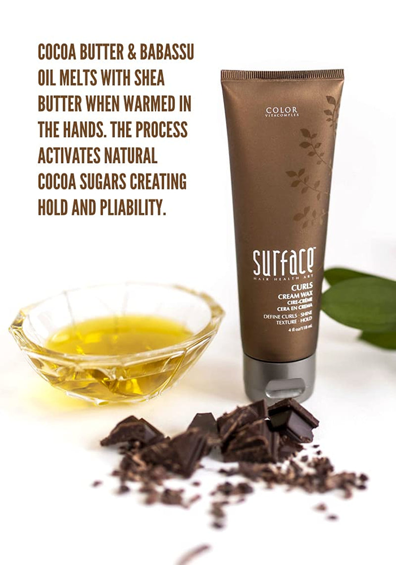 Surface Hair - Curls Cream Wax, Define and Add Shine and Texture to Curly Hair, with Cocoa and Shea Butter, 4 Fl. Oz.