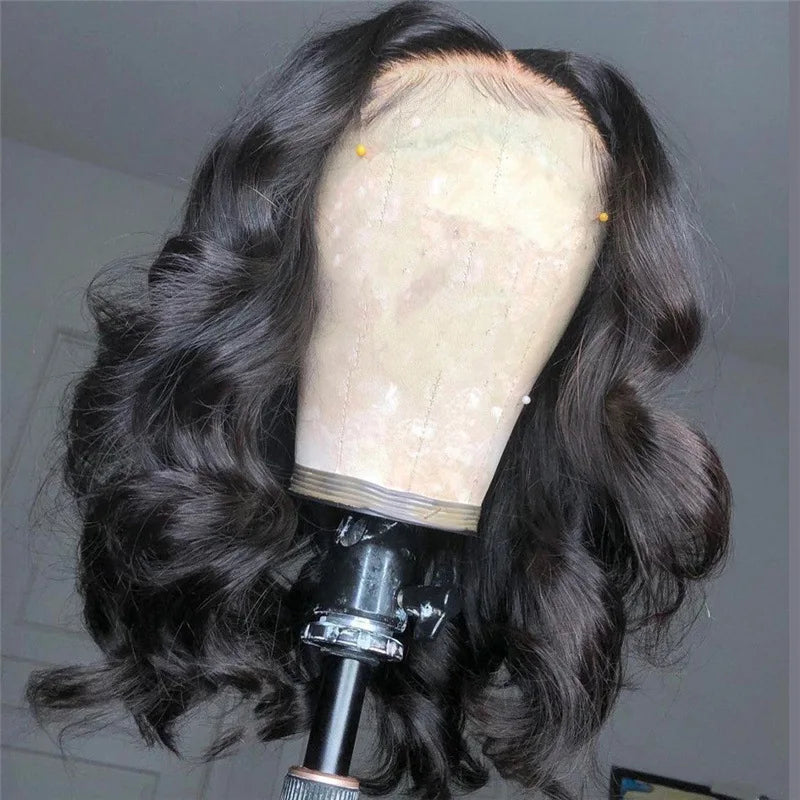 Medium-Long Water Wave Adjustable Transparent Glueless Lace Front Wig 185g Double Weft Non-Human Hair Machine Made