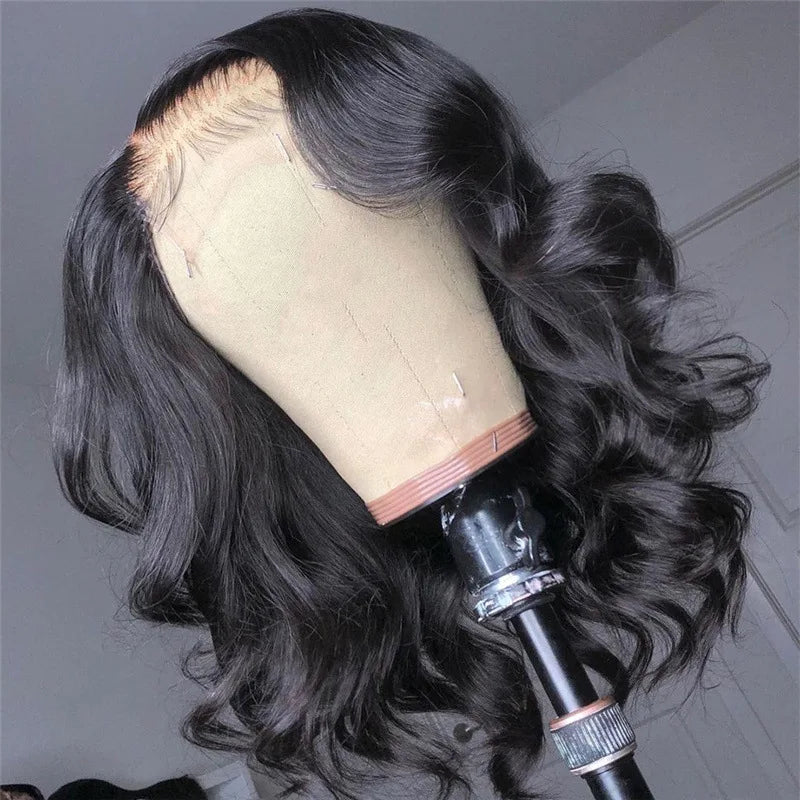 Medium-Long Water Wave Adjustable Transparent Glueless Lace Front Wig 185g Double Weft Non-Human Hair Machine Made