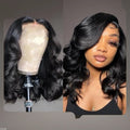 Medium-Long Water Wave Adjustable Transparent Glueless Lace Front Wig 185g Double Weft Non-Human Hair Machine Made