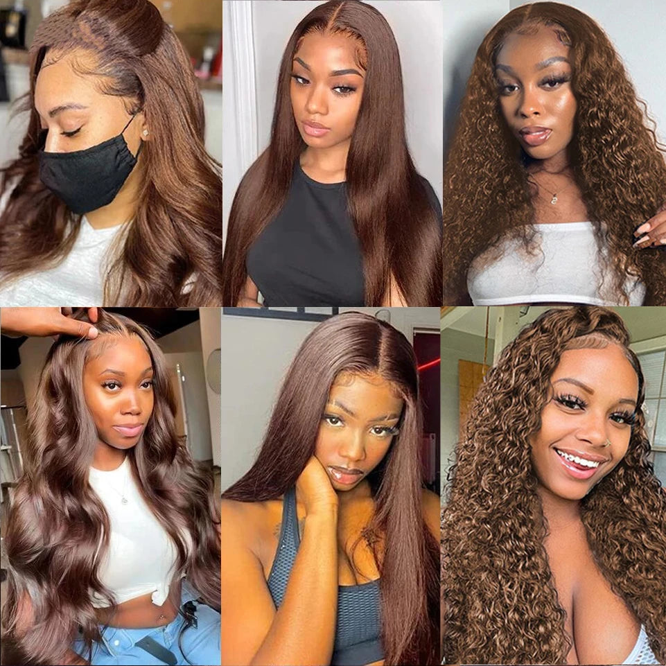 Chocolate Brown 13x4 Lace Front Human Hair Wig Body Wave Dark Brown 13x6 HD Lace Frontal Wig for Women 12 Inch 14 Inch