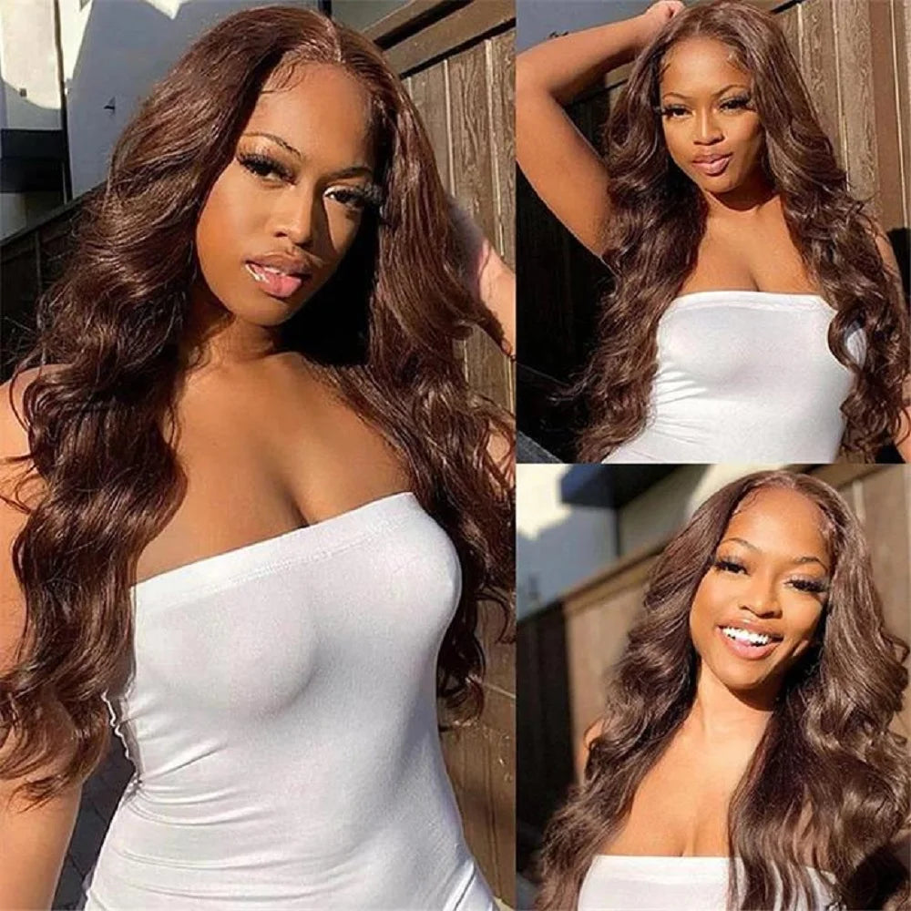 Chocolate Brown 13x4 Lace Front Human Hair Wig Body Wave Dark Brown 13x6 HD Lace Frontal Wig for Women 12 Inch 14 Inch