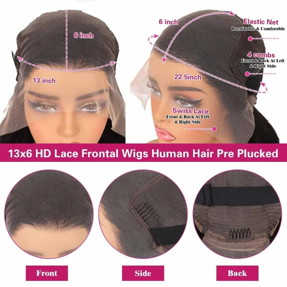 13x4 HD Lace Front Wig Body Wave Wigs Human Hair For Black Women 250 Density Pre Plucked Brazilian Virgin Hair 13x6 HD Transparent Lace Frontal Human Hair Wigs