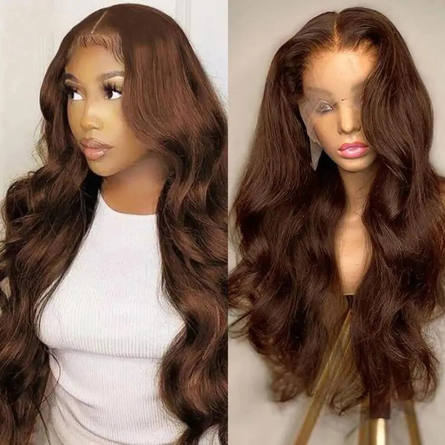Chocolate Brown 13x4 Lace Front Human Hair Wig Body Wave Dark Brown 13x6 HD Lace Frontal Wig for Women 12 Inch 14 Inch