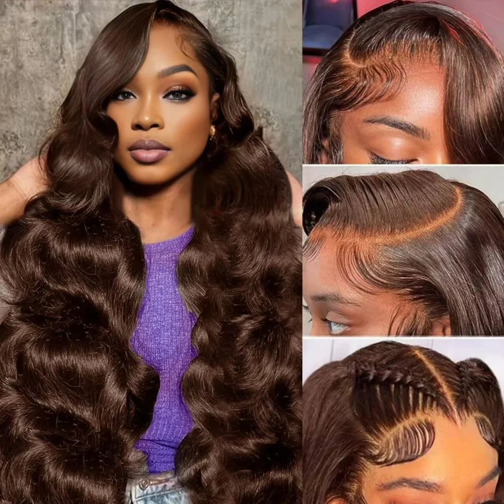 13x6 Chocolate Brown HD Lace Front Human Hair Wigs Body Wave Human Hair Wig 46 Inch 220% Density Colored Human Hair Wigs For Women