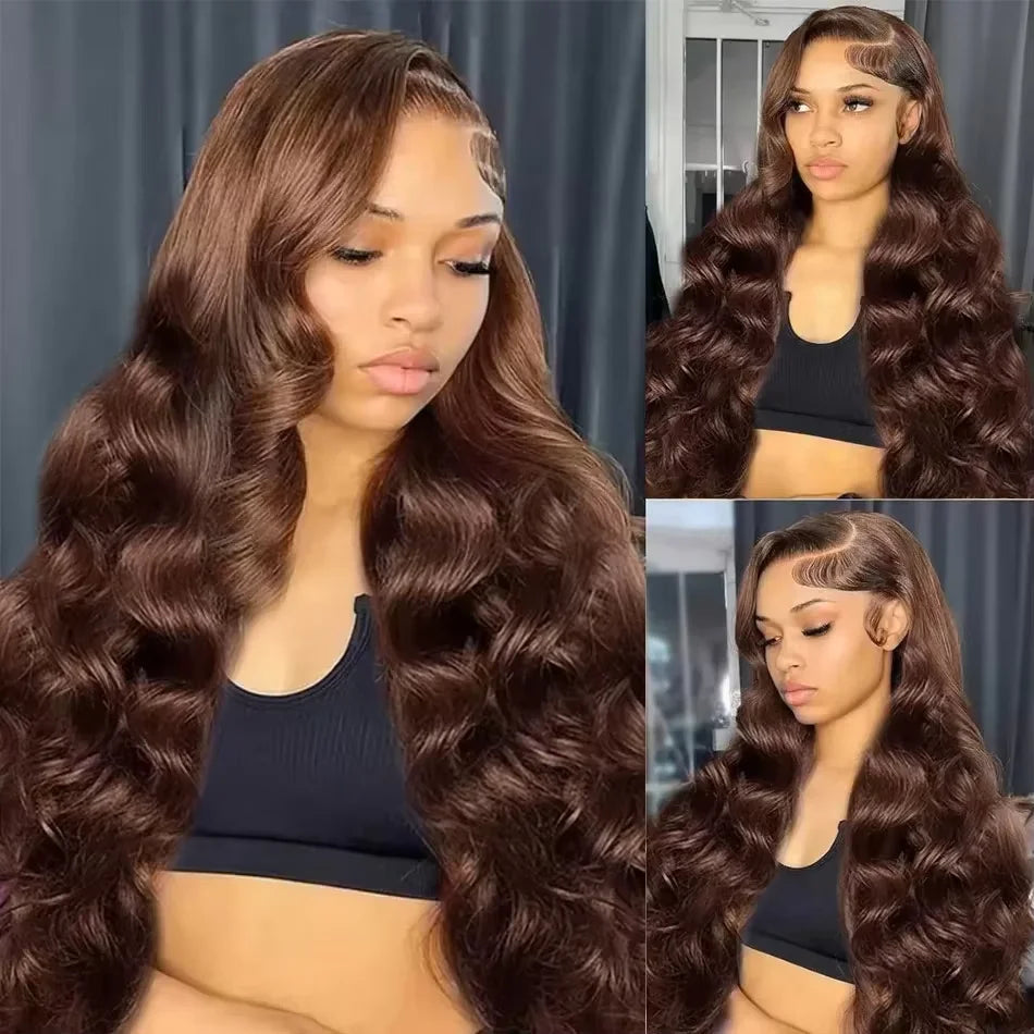 13x6 Chocolate Brown HD Lace Front Human Hair Wigs Body Wave Human Hair Wig 46 Inch 220% Density Colored Human Hair Wigs For Women