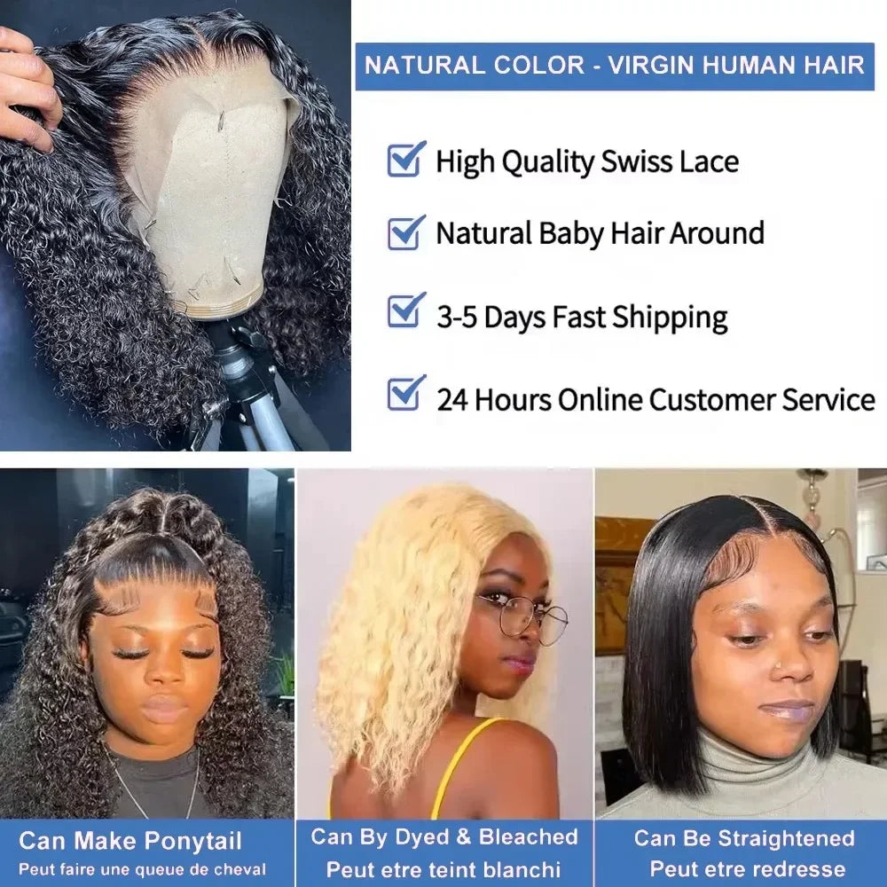 Curly Bob Wig 13x4 Transparent Lace Frontal Wig Human Hair 220% Density 12 14 Inch Pre Plucked With Baby Hair Women Remy Hair Deep Wig For Women
