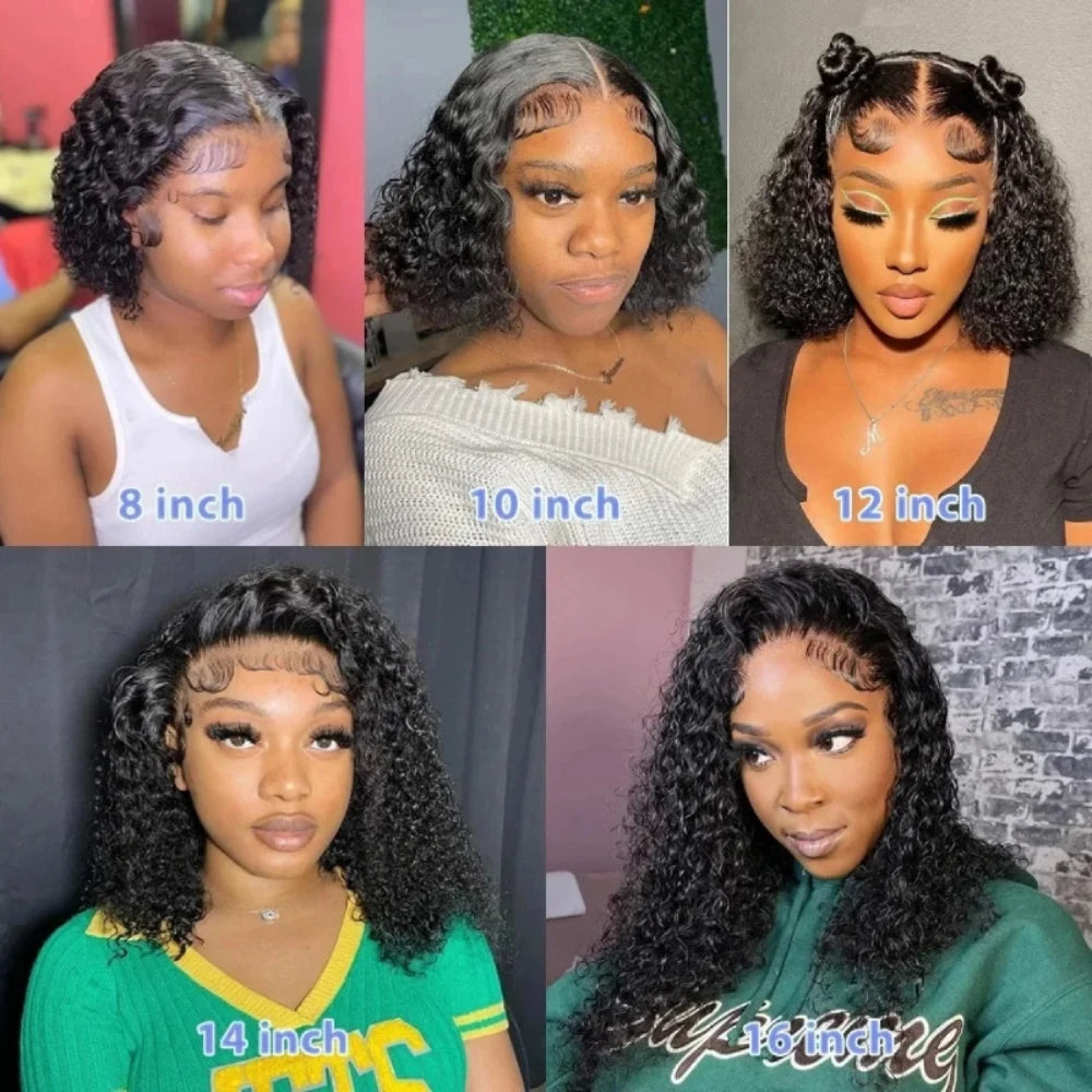 Curly Bob Wig 13x4 Transparent Lace Frontal Wig Human Hair 220% Density 12 14 Inch Pre Plucked With Baby Hair Women Remy Hair Deep Wig For Women