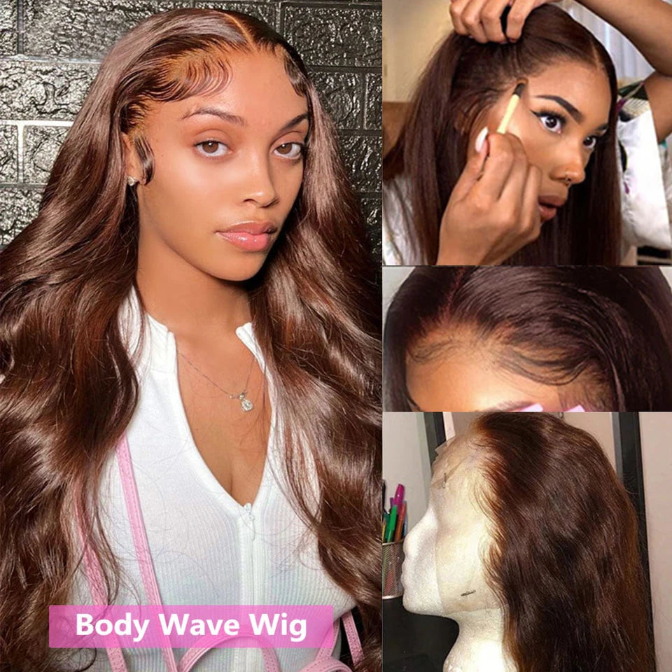 Chocolate Brown 13x4 Lace Front Human Hair Wig Body Wave Dark Brown 13x6 HD Lace Frontal Wig for Women 12 Inch 14 Inch