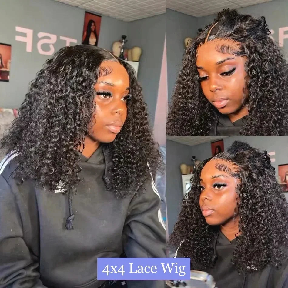 Curly Bob Wig 13x4 Transparent Lace Frontal Wig Human Hair 220% Density 12 14 Inch Pre Plucked With Baby Hair Women Remy Hair Deep Wig For Women