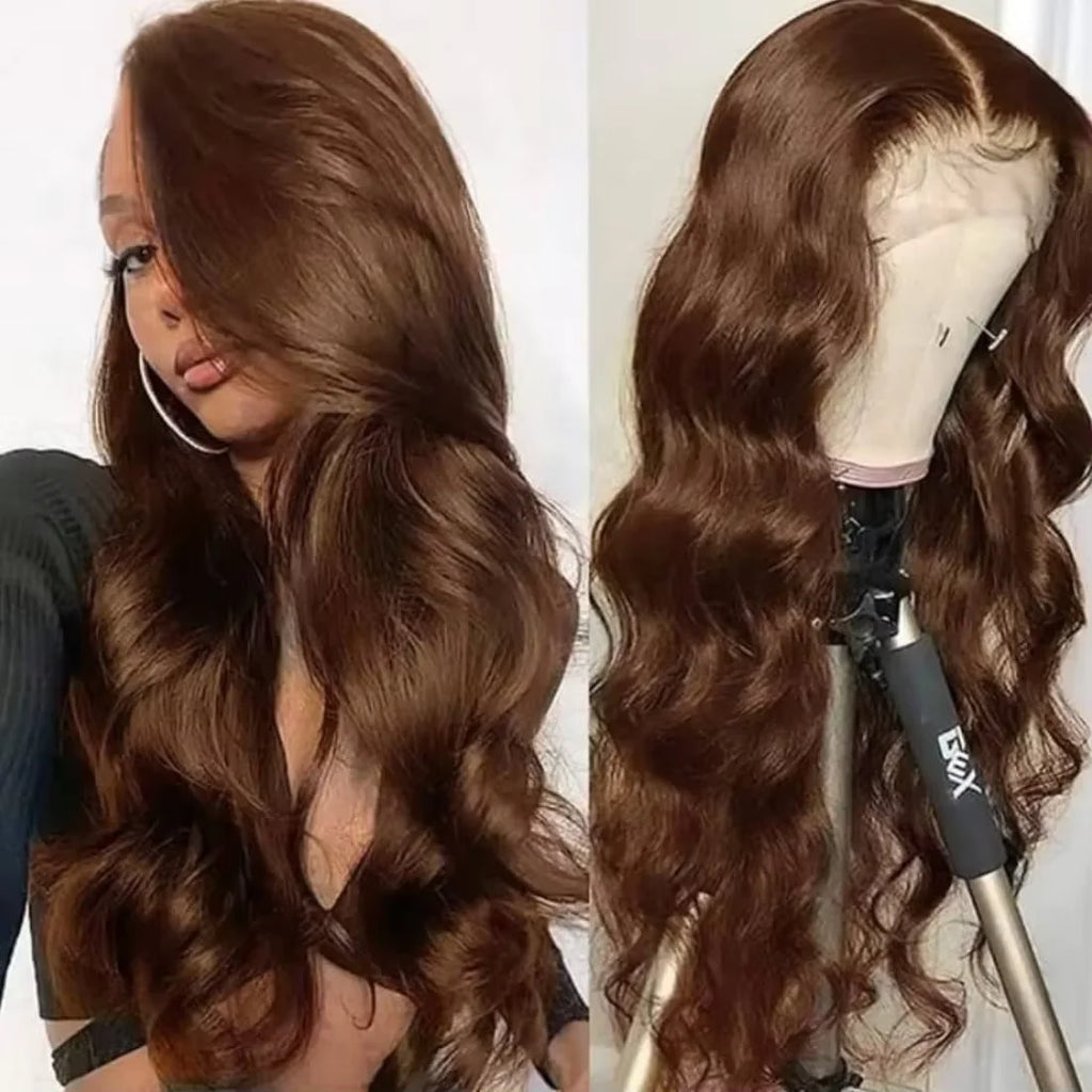 13x6 Chocolate Brown HD Lace Front Human Hair Wigs Body Wave Human Hair Wig 46 Inch 220% Density Colored Human Hair Wigs For Women
