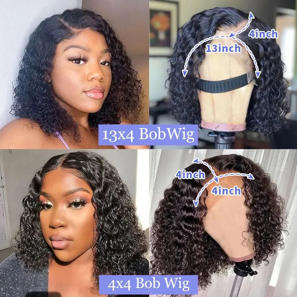 Curly Bob Wig 13x4 Transparent Lace Frontal Wig Human Hair 220% Density 12 14 Inch Pre Plucked With Baby Hair Women Remy Hair Deep Wig For Women