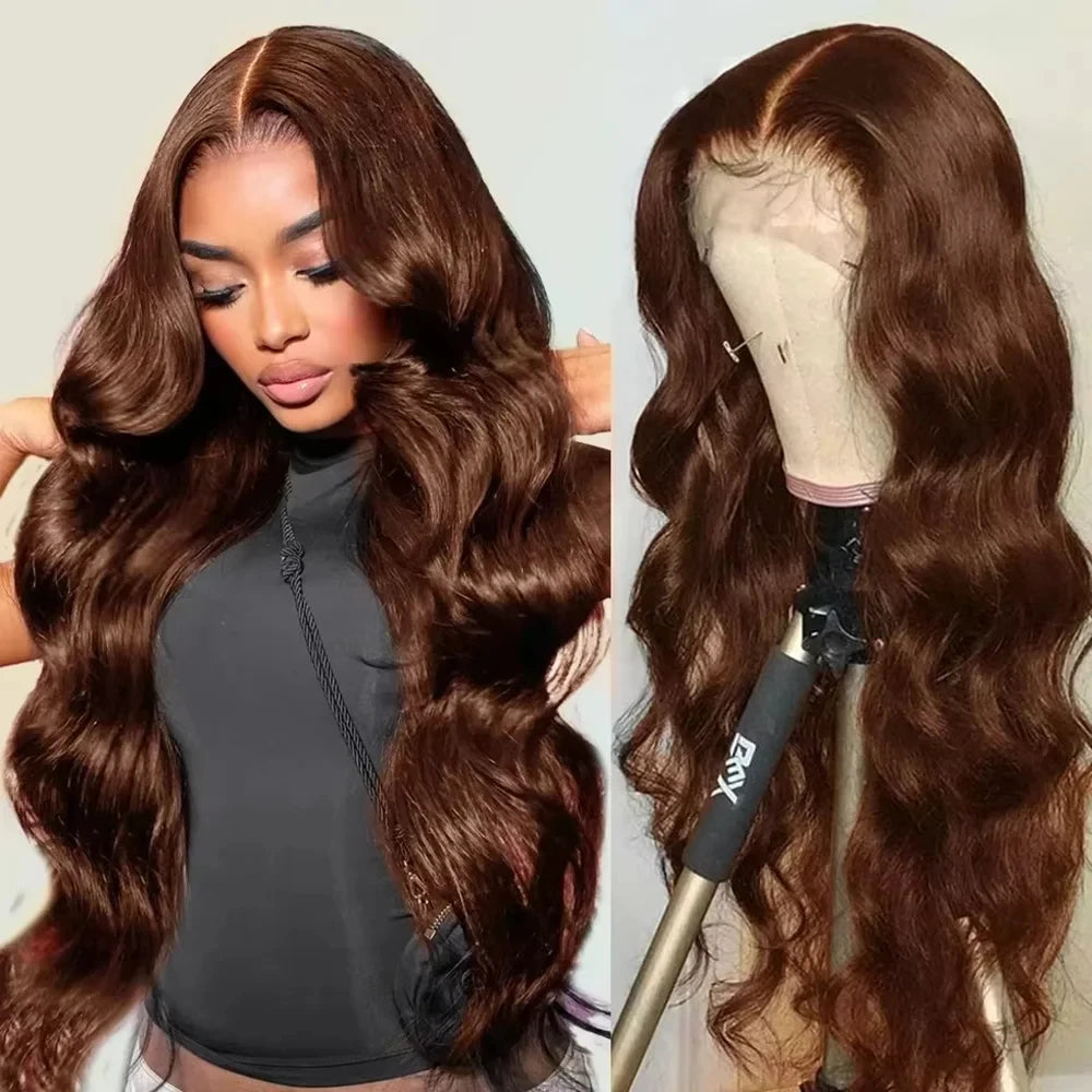 Chocolate Brown 13x4 Lace Front Human Hair Wig Body Wave Dark Brown 13x6 HD Lace Frontal Wig for Women 12 Inch 14 Inch