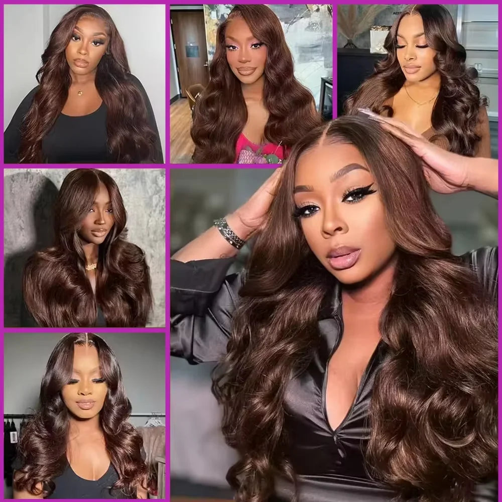 13x6 Chocolate Brown HD Lace Front Human Hair Wigs Body Wave Human Hair Wig 46 Inch 220% Density Colored Human Hair Wigs For Women