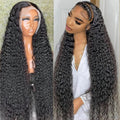 13X4 Pre Plucked Human Hair Deep Curl Real Ear to Ear Bleached Knots Glueless Water Wave Wigs with Baby Hair 28 Inch, Black