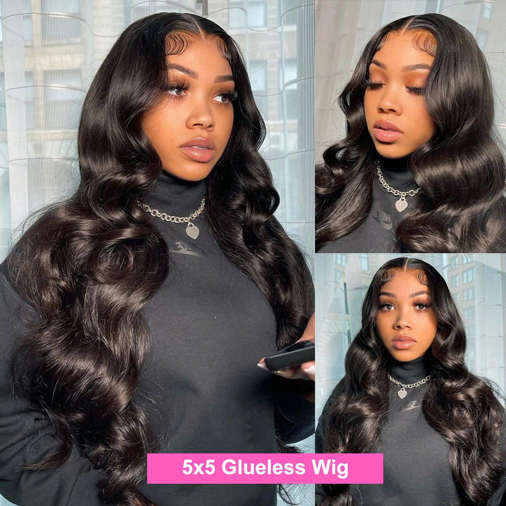 28 Inch Wear and Go Glueless Wigs Human Hair Pre Plukced Pre Cut 5X5 Hd Lace Closure Wigs Human Hair for Women 180% Density Ready to Wear Glueless Body Wave Lace Front Wigs No Glue Wigs