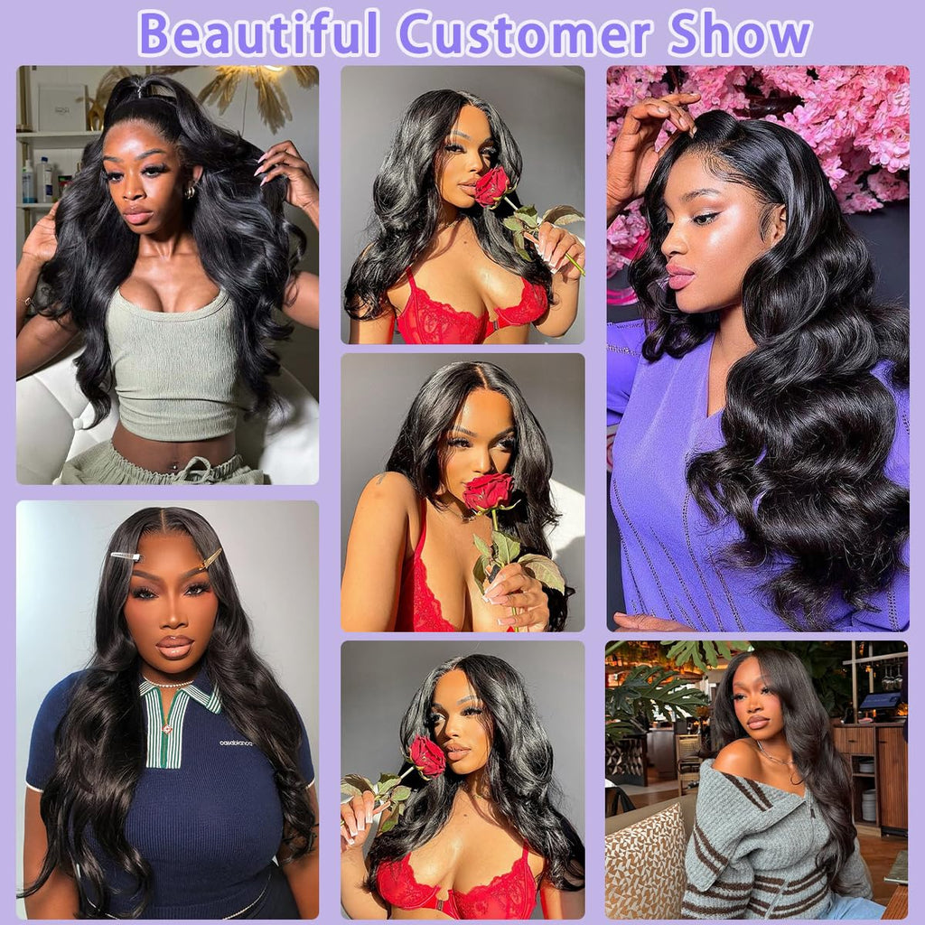Body Wave Human Hair Wig 30 Inch 13X6 HD Lace Front Wigs Human Hair Pre Plucked Pre Bleached Frontal Wigs Black Glueless Wigs Human Hair for Women 210% Density