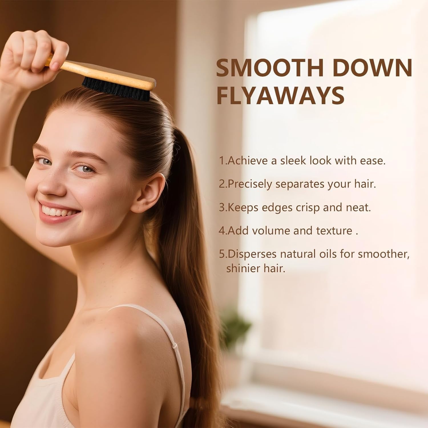 Hair Wax Stick & Boar Bristle Slick Back Brush | Tames Flyaways, Frizz, Sleek Ponytails, Buns, Styling Accessories for Girls, Women