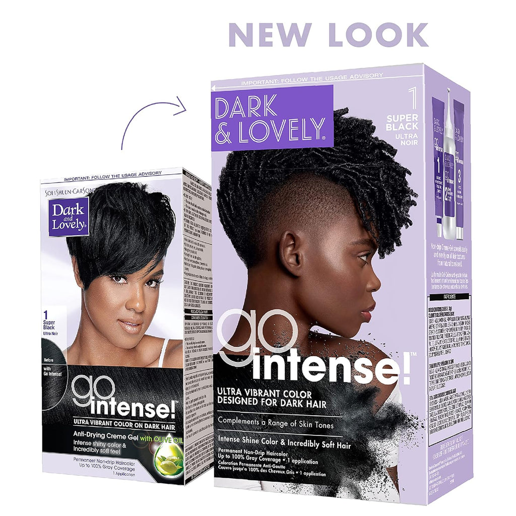 -Carson Dark and Lovely Ultra Vibrant Permanent Hair Color Go Intense Hair Dye with Olive Oil for Shine and Softness, Super Black