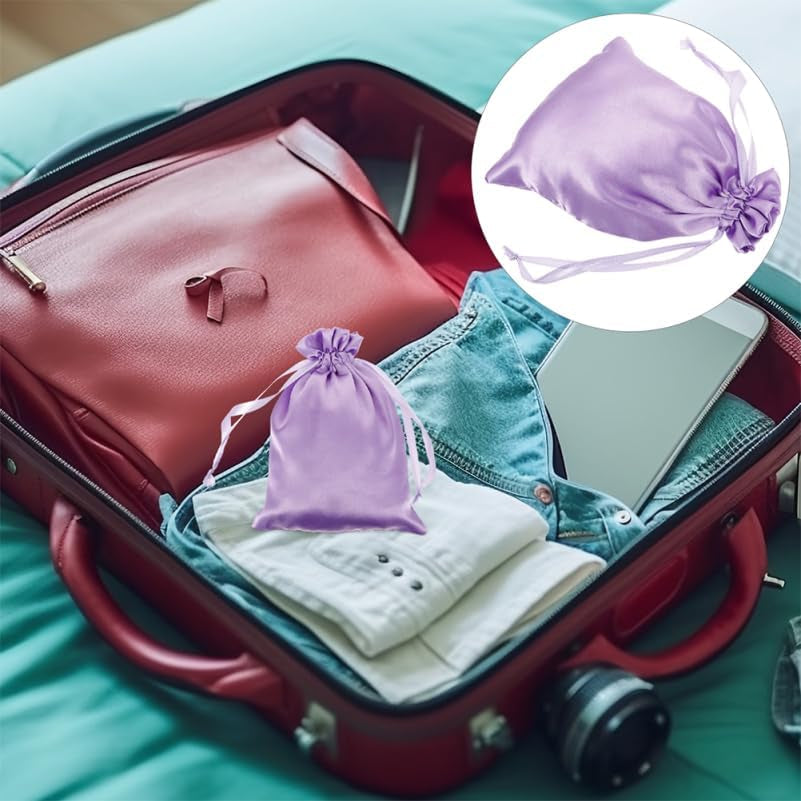 12Pcs Satin Wig Bags with Drawstring Satin Travel Bags for Wigs Hair Extensions and Hair Tools Storage Silk Pouches for Home Salon Travel Packing