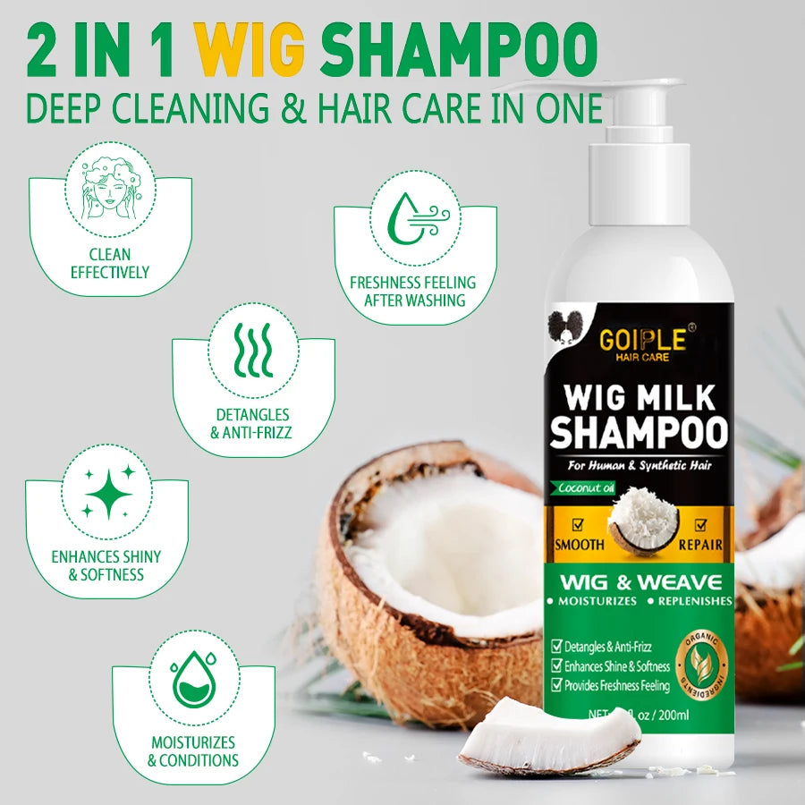 Wig Care Spray Kit Shampoo Cleaner for Synthetic Wig Care Solution Detangle Moisturize Leave-In Conditioner with Lace Front Glue
