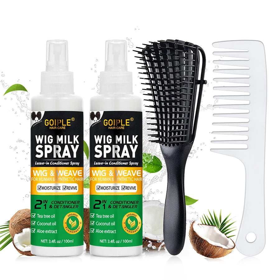 Wig Care Spray Kit Shampoo Cleaner for Synthetic Wig Care Solution Detangle Moisturize Leave-In Conditioner with Lace Front Glue