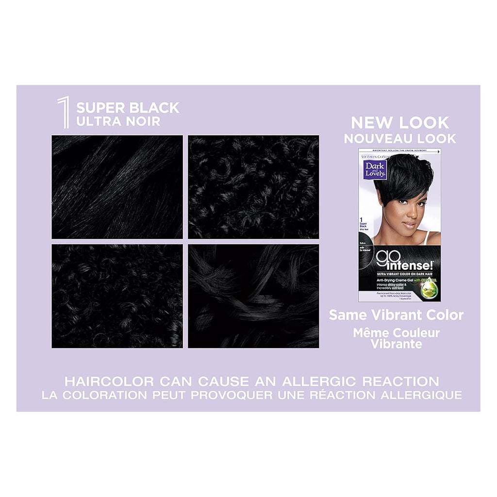 -Carson Dark and Lovely Ultra Vibrant Permanent Hair Color Go Intense Hair Dye with Olive Oil for Shine and Softness, Super Black